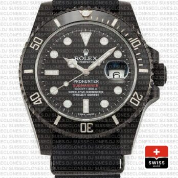 Rolex Submariner ProHunter 904L Steel DLC Black Dial NATO Strap Ceramic Bezel 40mm Swiss Replica Watch