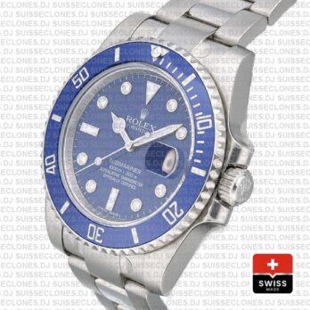 Rolex Submariner Stainless Steel Blue Diamond Dial Replica Watch