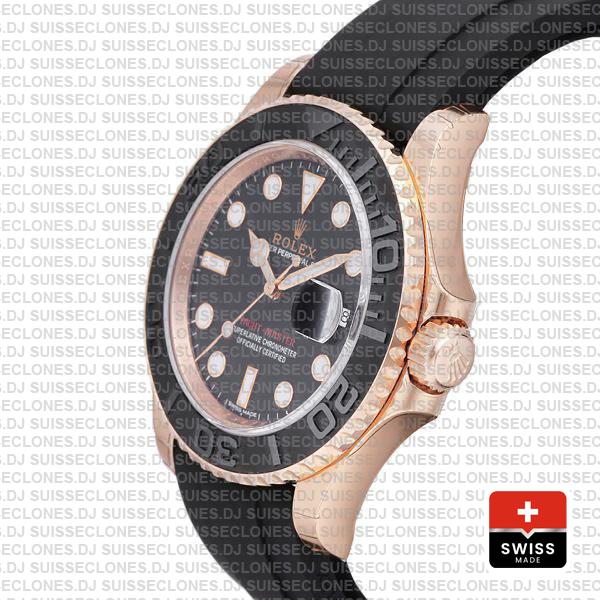 Rolex Yacht-Master Stainless Steel 18k Rose Gold Black Ceramic Bezel 40mm Rubber Strap Watch