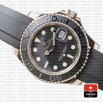 Rolex Yacht-Master Stainless Steel 18k Rose Gold Black Ceramic Bezel 40mm Rubber Strap Watch