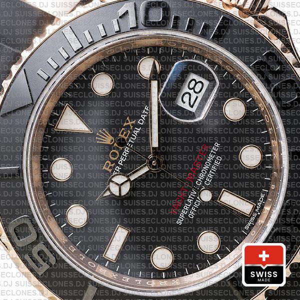 Rolex Yacht-Master Stainless Steel 18k Rose Gold Black Ceramic Bezel 40mm Rubber Strap Watch