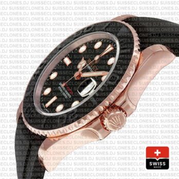 Rolex Yacht-Master Stainless Steel 18k Rose Gold Black Ceramic Bezel 40mm Rubber Strap Watch