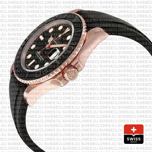 Rolex Yacht-Master Stainless Steel 18k Rose Gold Black Ceramic Bezel 40mm Rubber Strap Watch