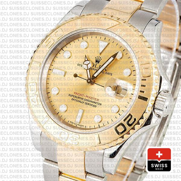 Rolex Yacht-Master 40mm Two-Tone 18k Yellow Gold 904L Steel Gold Dial Replica Waterproof Watch