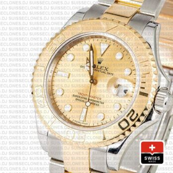 Rolex Yacht-Master 40mm Two-Tone 18k Yellow Gold 904L Steel Gold Dial Replica Waterproof Watch