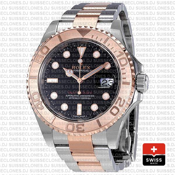 Rolex Yacht-Master Two-Tone Black Dial Rose Gold Rolex Replica Watch