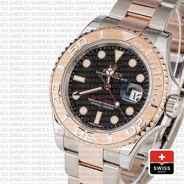 Rolex Yacht-Master Two-Tone Black Dial Rose Gold Rolex Replica Watch