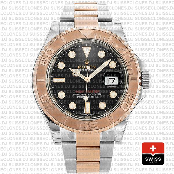 Rolex Yacht-Master Two-Tone Black Dial Rose Gold Rolex Replica Watch