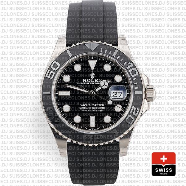 Rolex Yacht Master 42mm Rubber 18k White Gold 904l Steel Black Dial Ceramic Bezel 226659 Swiss Replica