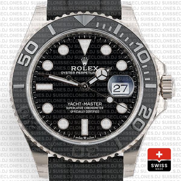 Rolex Yacht Master 42mm Rubber 18k White Gold 904l Steel Black Dial Ceramic Bezel 226659 Swiss Replica