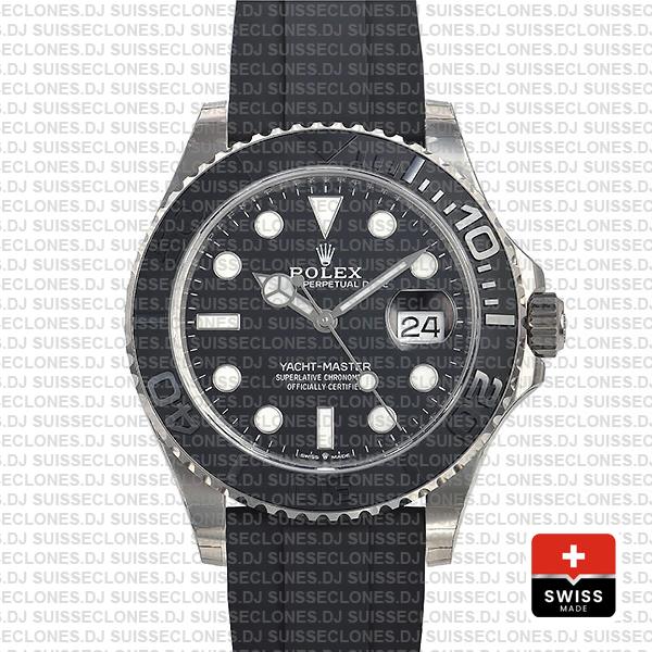 Rolex Yacht Master 42mm Rubber 18k White Gold 904l Steel Black Dial Ceramic Bezel 226659 Swiss Replica