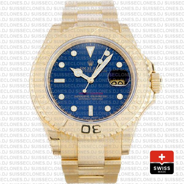 Rolex Yacht-Master 904L Stainless Steel 18k Yellow Gold Blue Dial Rolex Replica Watch with Oyster Bracelet