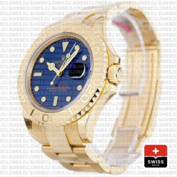 Rolex Yacht-Master 904L Stainless Steel 18k Yellow Gold Blue Dial Rolex Replica Watch with Oyster Bracelet