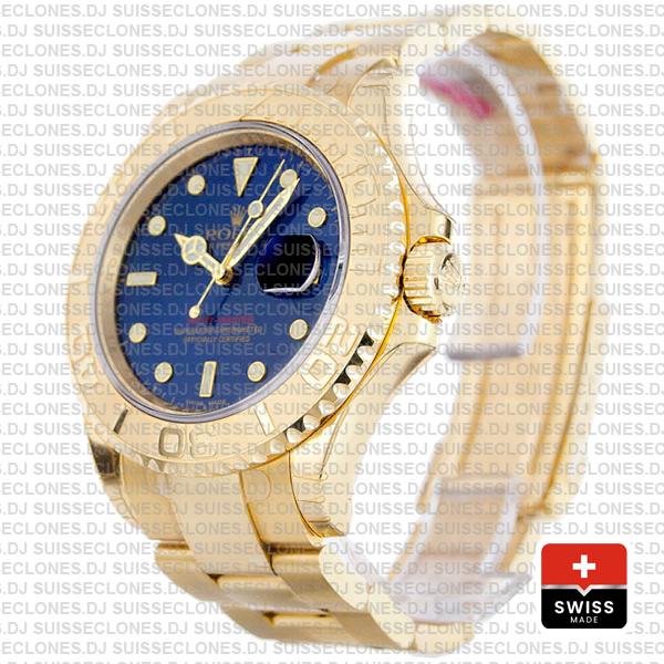 Rolex Yacht-Master 904L Stainless Steel 18k Yellow Gold Blue Dial Rolex Replica Watch with Oyster Bracelet