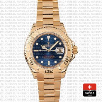 Rolex Yacht-Master 904L Stainless Steel 18k Yellow Gold Blue Dial Rolex Replica Watch with Oyster Bracelet
