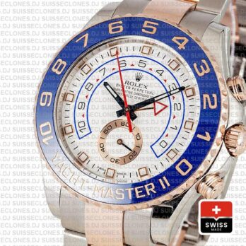 Rolex Yacht-Master II 18k Rose Gold Two-Tone White Dial 44mm with Blue Ceramic Bezel & Steel Oyster Bracelet