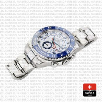 Rolex Oyster Perpetual Yacht-Master II 904L Stainless Steel White Dial 44mm with Blue Ceramic Bezel Replica Watch